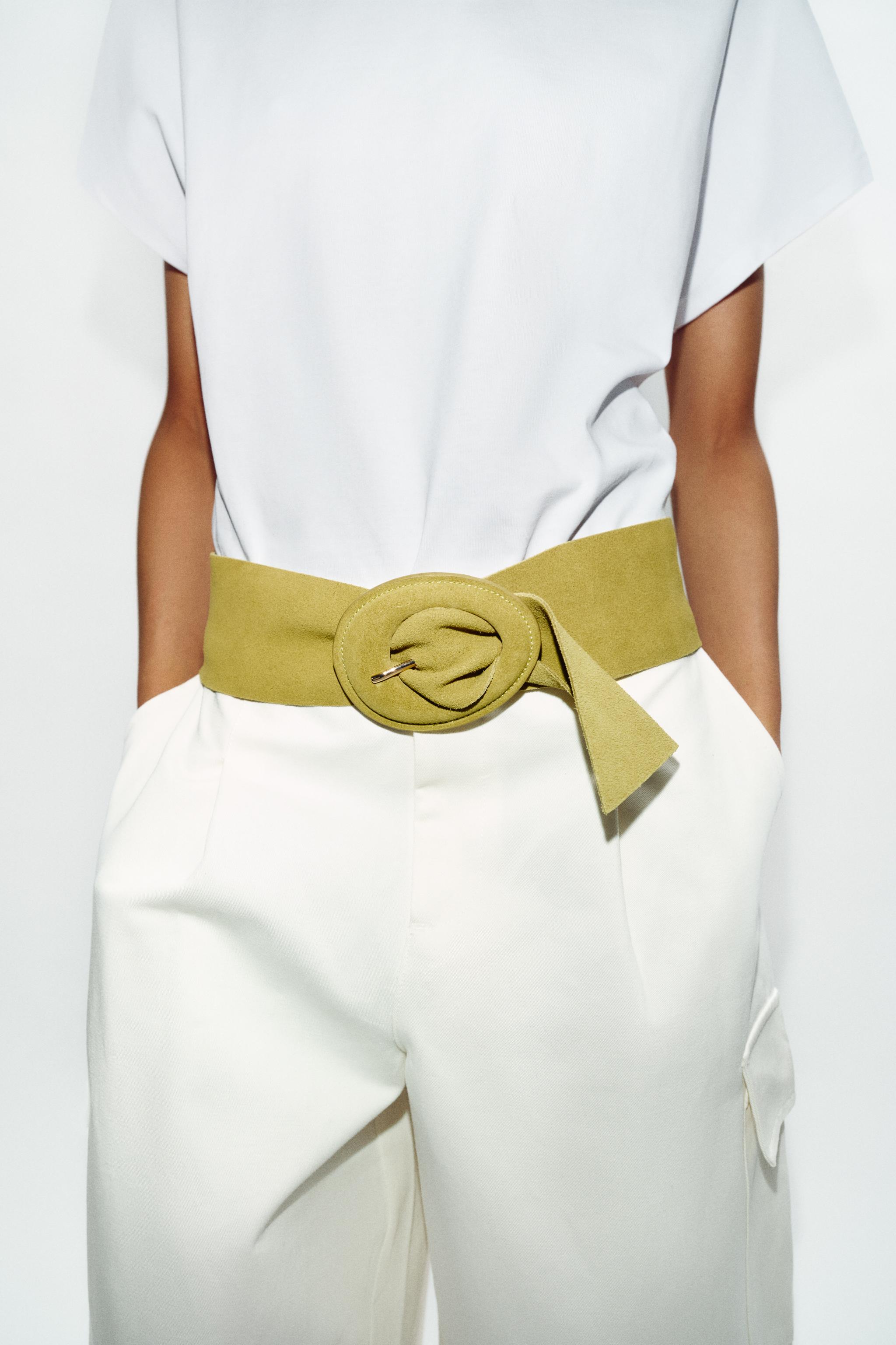 100% SUEDE LEATHER BELT WITH COVERED BUCKLE